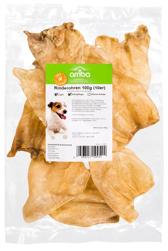 Arriba Hundesnack Rinderohren 10 Stück (100g) 3 Arriba Hundesnack Rinderohren 10 Stück (100g)
