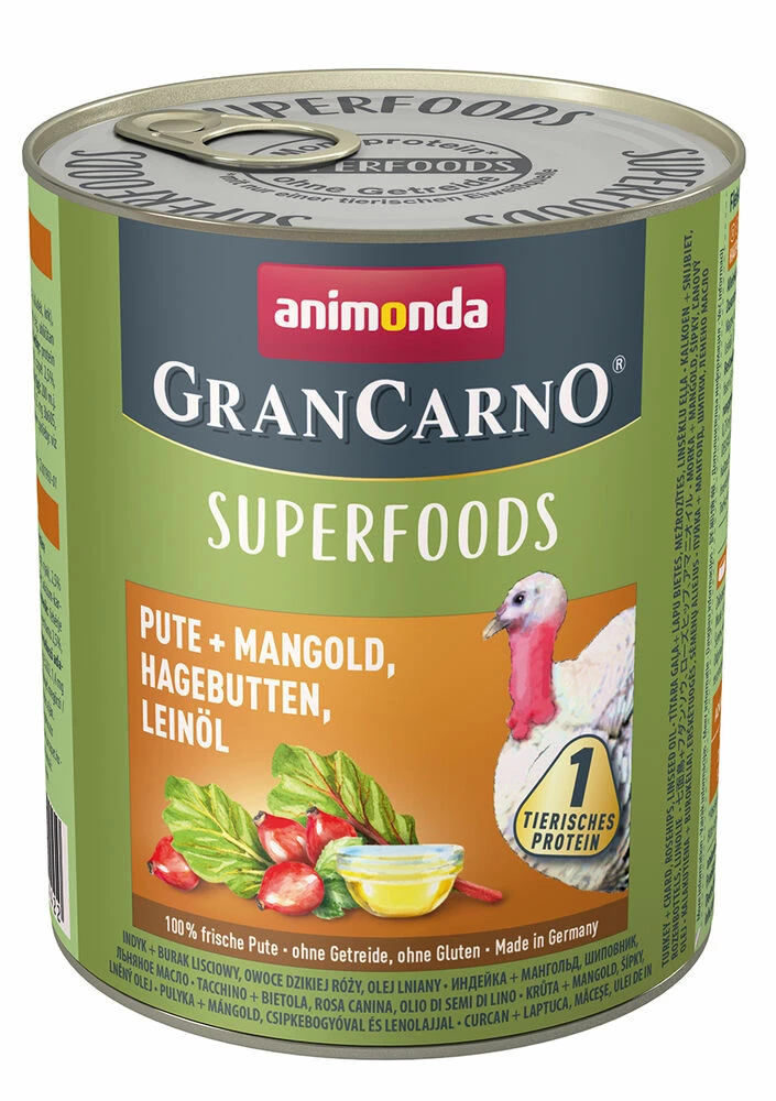 Animonda GranCarno Superfoods 6x800g Mit Pute, Mangold, Hagebutten, Leinöl 4 Animonda GranCarno Superfoods 6x800g Mit Pute, Mangold, Hagebutten, Leinöl – Bild 2