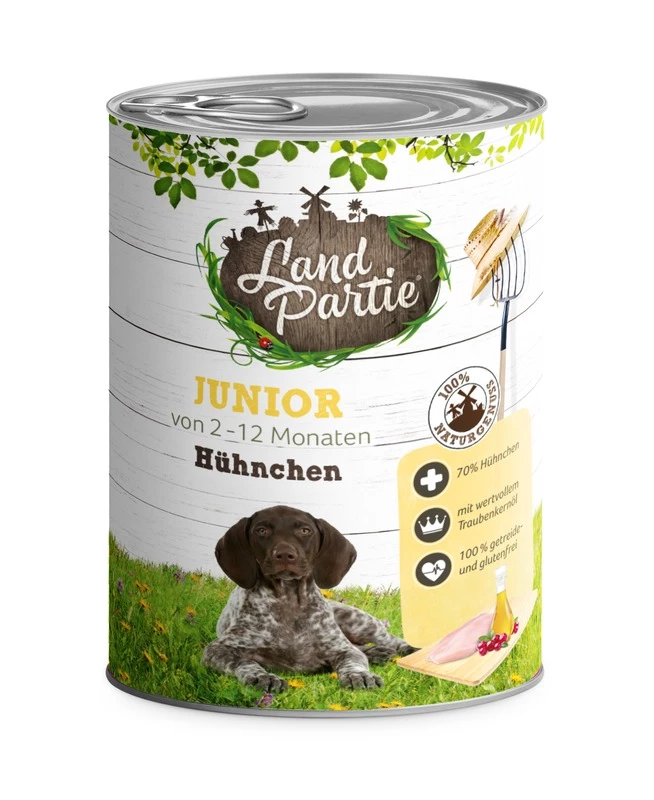 LandPartie Hund Junior 6x800 Dosen Mit Hühnchen