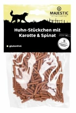 MAJESTIC Hundesnack Huhn-Stückchen 100g Mit Karotte Und Spinat