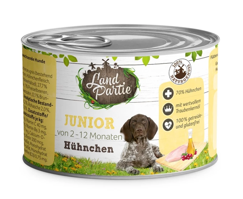 LandPartie Hund Junior 6x200 Dosen Mit Hühnchen – Bild 3